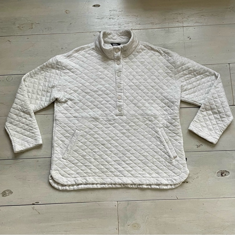 Eddie Bauer Women’s Quilted Half Snap Top Cream/Light Gray XL Kangaroo Pocket